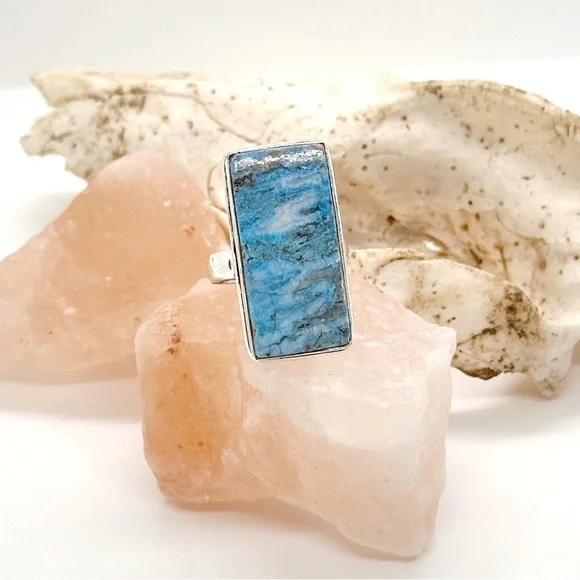 MEXICAN Laguna Lace Agate Sterling Silver Plate Crystal Ring - Picture 3 of 4